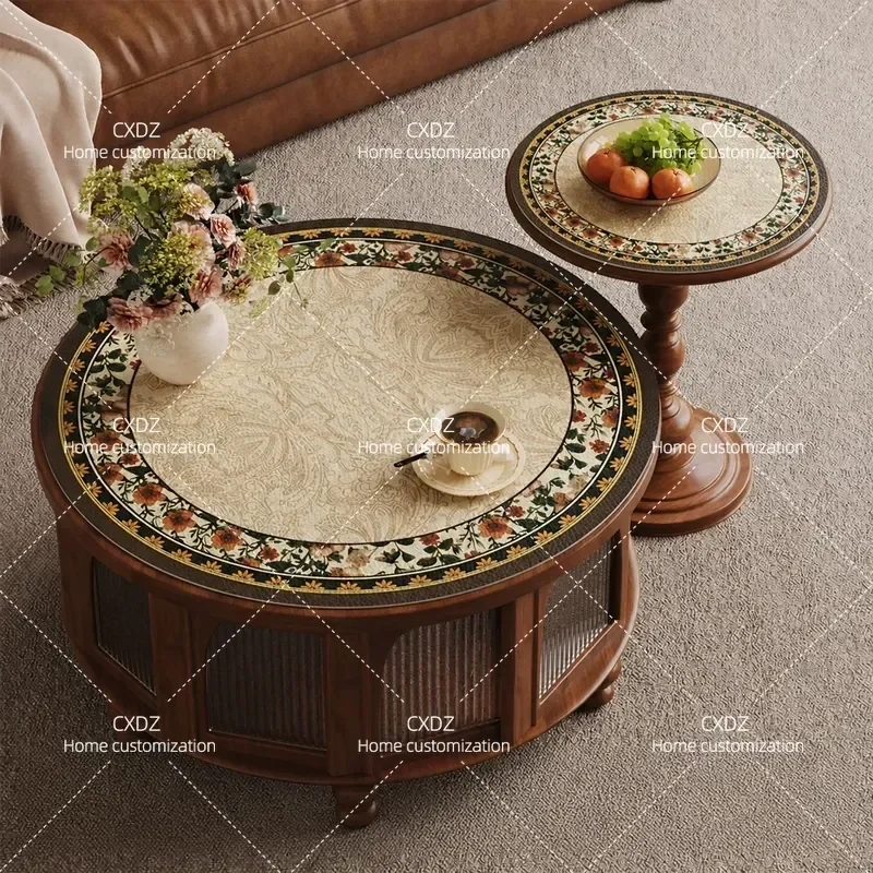 Medieval style round table table mat living room small round coffee table tablecloth household leave-in washable round dining