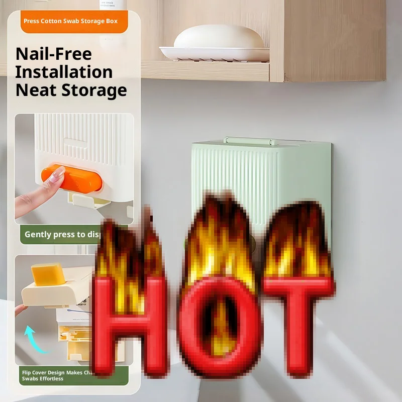 اضغط على صندوق أعواد القطن موزع أوتوماتيكي أعواد قطنية صندوق حاوية غطاء مقاوم للغبار منظم ماكياج للحمام تخزين المنزل