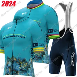 2024 Qazaqstan Team Cycling Jersey Set World Champion Mark Cavendish Cycling Clothing Men Road Bike Shirts Suit Bicycle Shorts