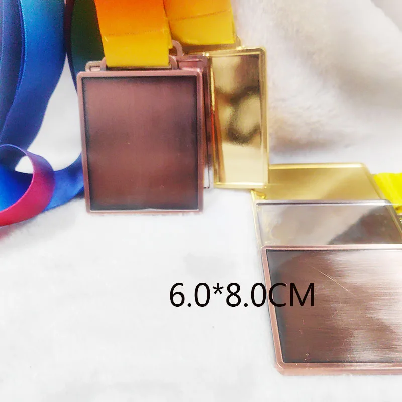 6*8CM Blank Square New Metal Medal Match Medals Badges Souvenirs  Gold Medal with Colour ribbon School sports Metal