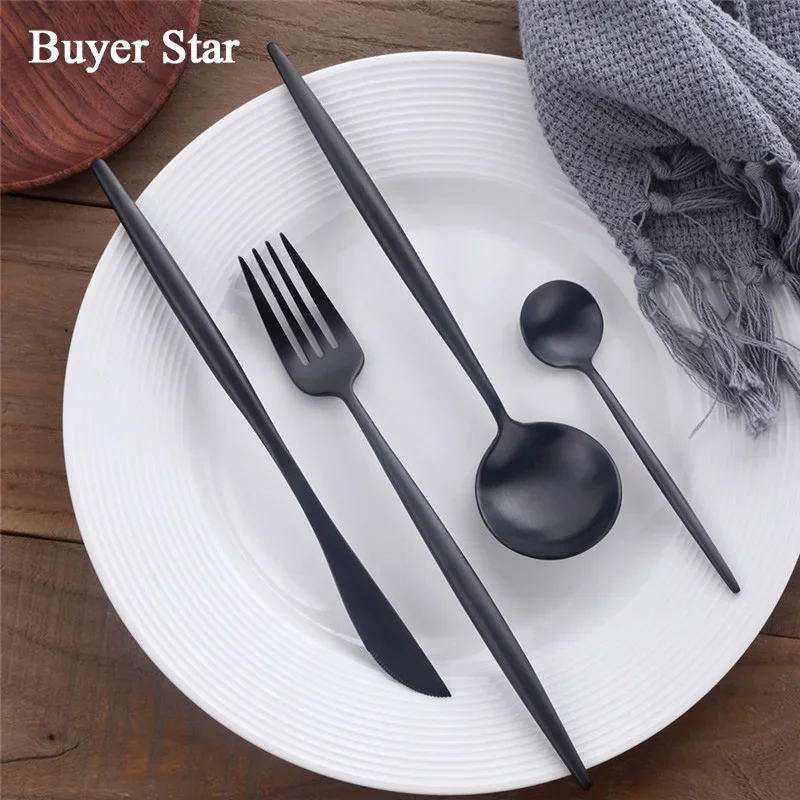 Buyer Star 24-pcs Stainless Steel SUS304 Flatware Set for Home/Kitchen/Restaurant/Hotel Stylish Matte Cutlery Service for 8