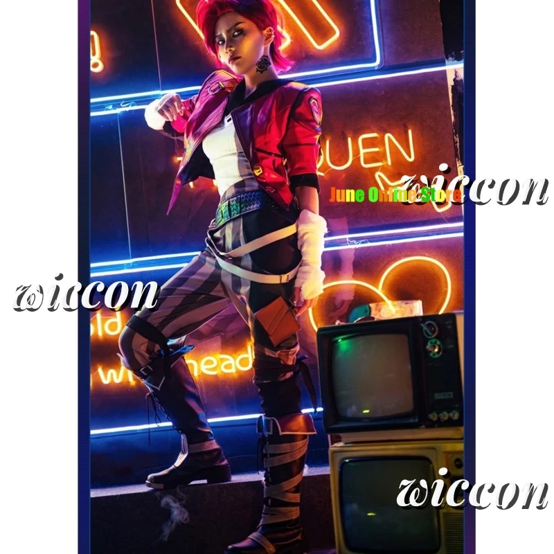 Vi Acrane-Disfraz de LOL, juego Arcane Vi, peluca de Cosplay, trajes, traje de Carnaval de Halloween, disfraz de Halloween hecho a medida