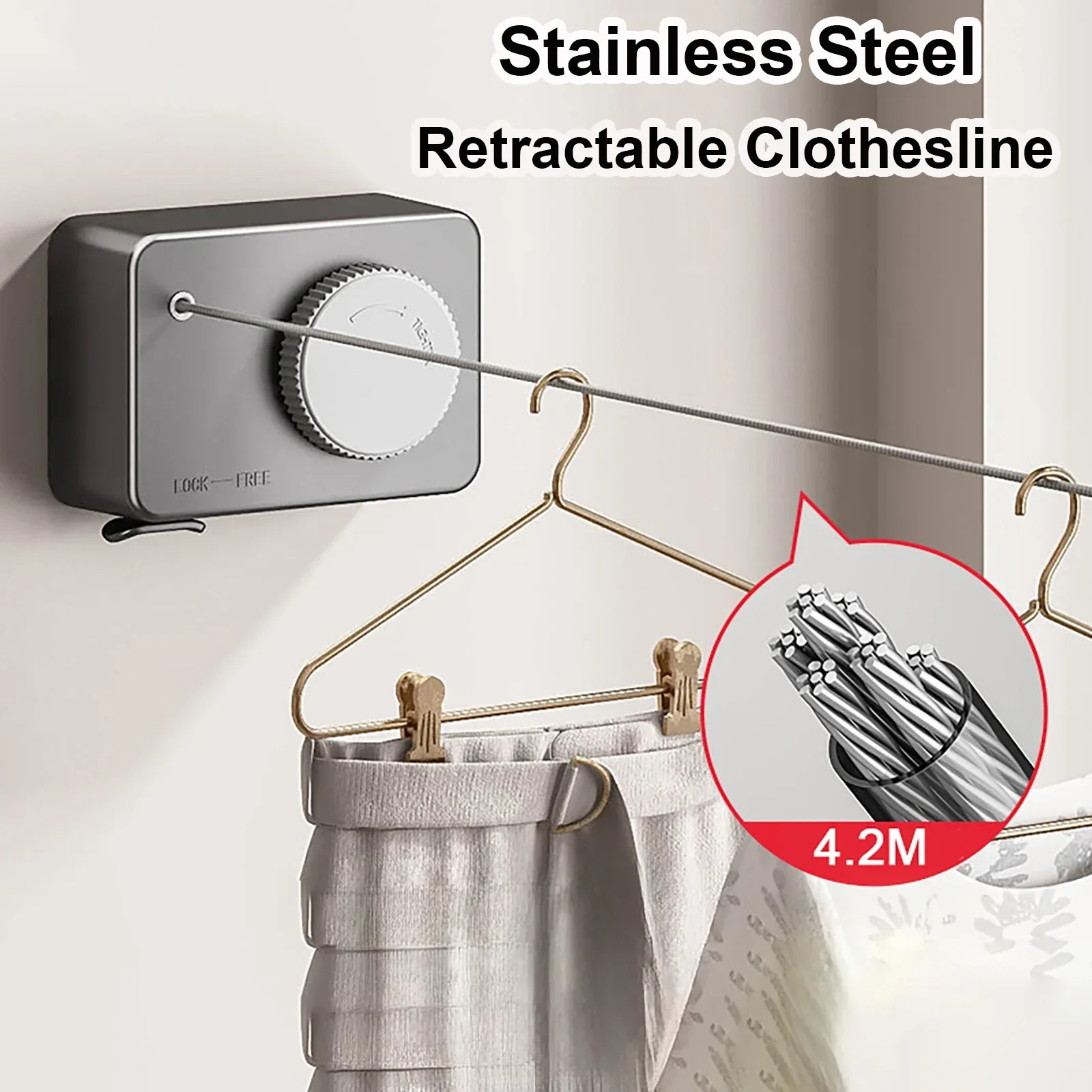 

Stainless Steel Retractable Clothesline 20kg Load Heavy Duty Indoor and Outdoor Washing Line Clothes Dryer with Adjustable Rope