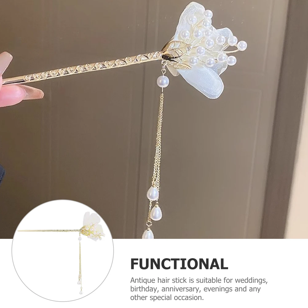 

Fabric Flower Pearl Tassel Hairpin Women Hair Sticks Girls Accessories Wedding Birthday Hairstyling Tools Durable Long Tassel