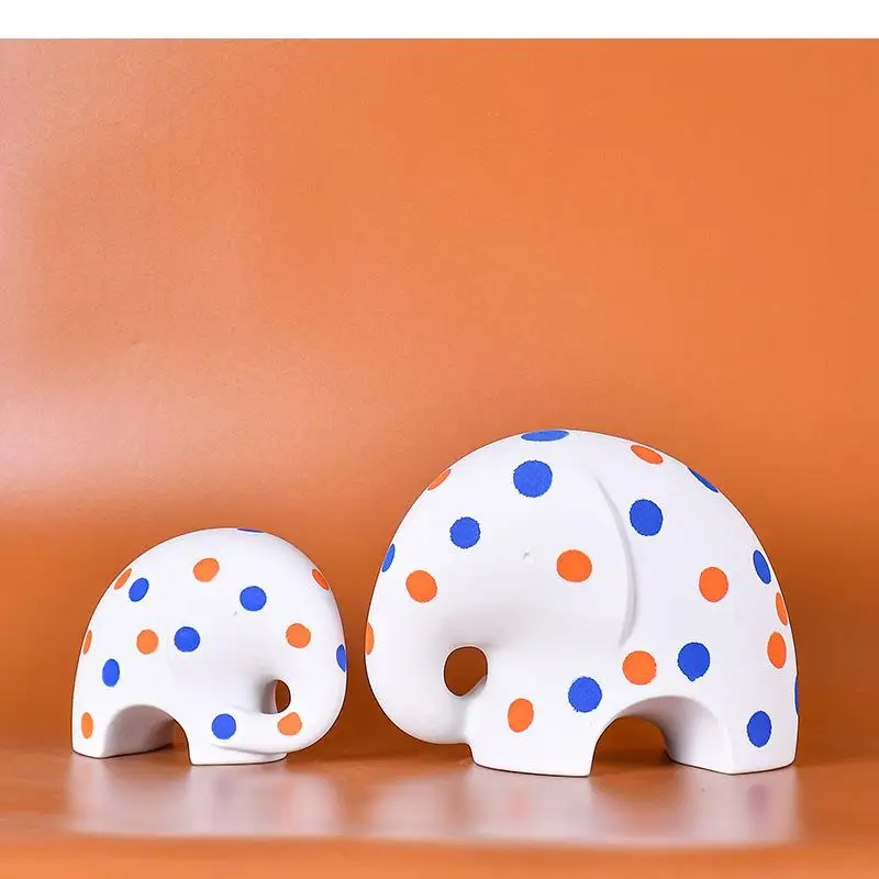 Ceramics Polka Dot Pattern Elephant Animal Statue Living Room Desktop Ornament Vase Art Home Decoration Gift