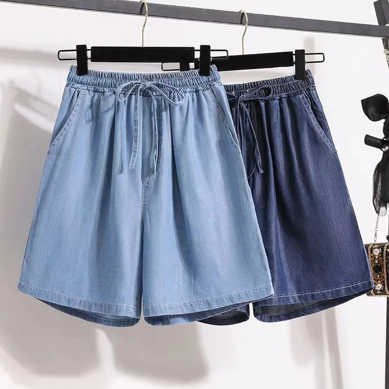 Plus Size S-5xl Ice Silk Women\'s Shorts Thin Tencel Casual Shorts Loose Wide Leg Worn A-Line Pants Woman Clothing Short Woman