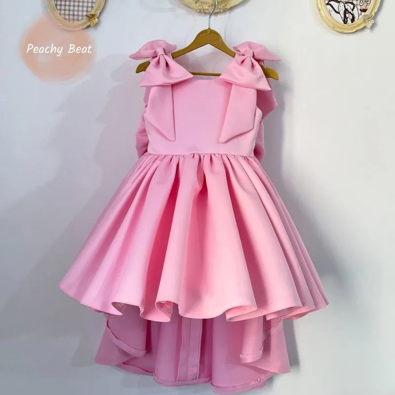 Baby Girl Princess Satin Silk Tutu Dress Bow Shoulder Infant Teens Child Tail Vestido Birthday Wedding Party Baby Clothes 1-14Y