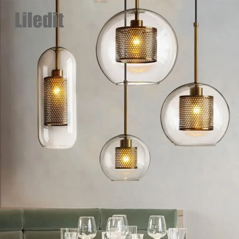 Modern Kaca Bola Liontin Lampu Nordic Samping Tempat Tidur Dapur Ruang Makan Lampu Gantung Lampu Suspensi Lampu Golden Designer