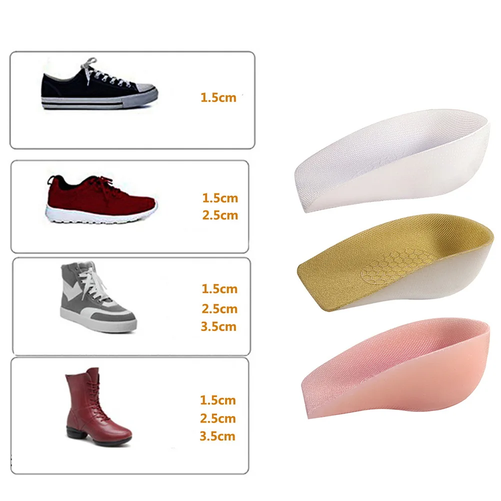 

1 Pair Invisible Insoles Inner Heightening Shoe Pads Silicone Unisex Translucent Height Increase Lightweight Shockproof Non-Slip