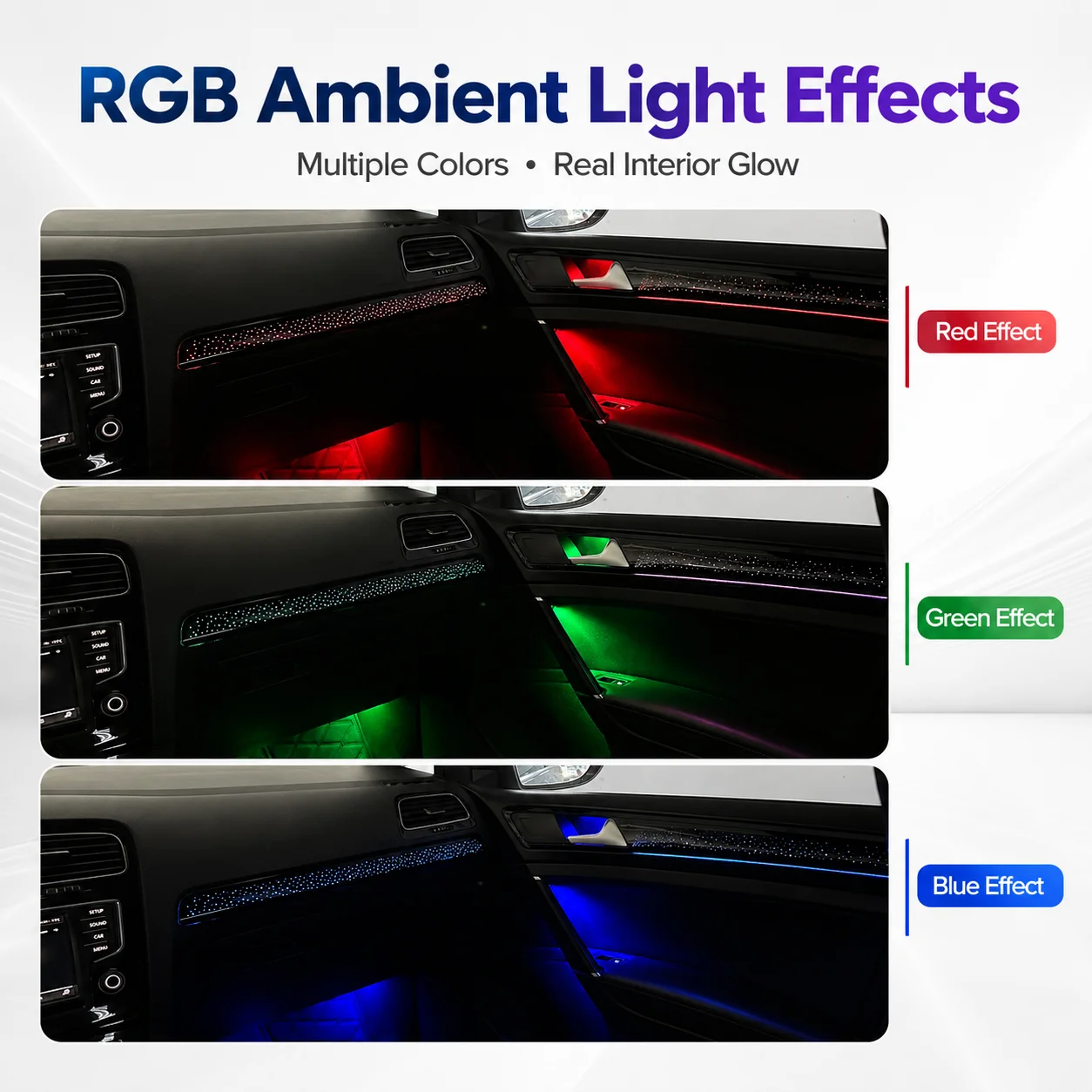 For VW Golf 7 MK7 2014-2020 Ambient Light Kit 64 Colors Interior Atmosphere Lamp APP Control Door Panel Center Console Light