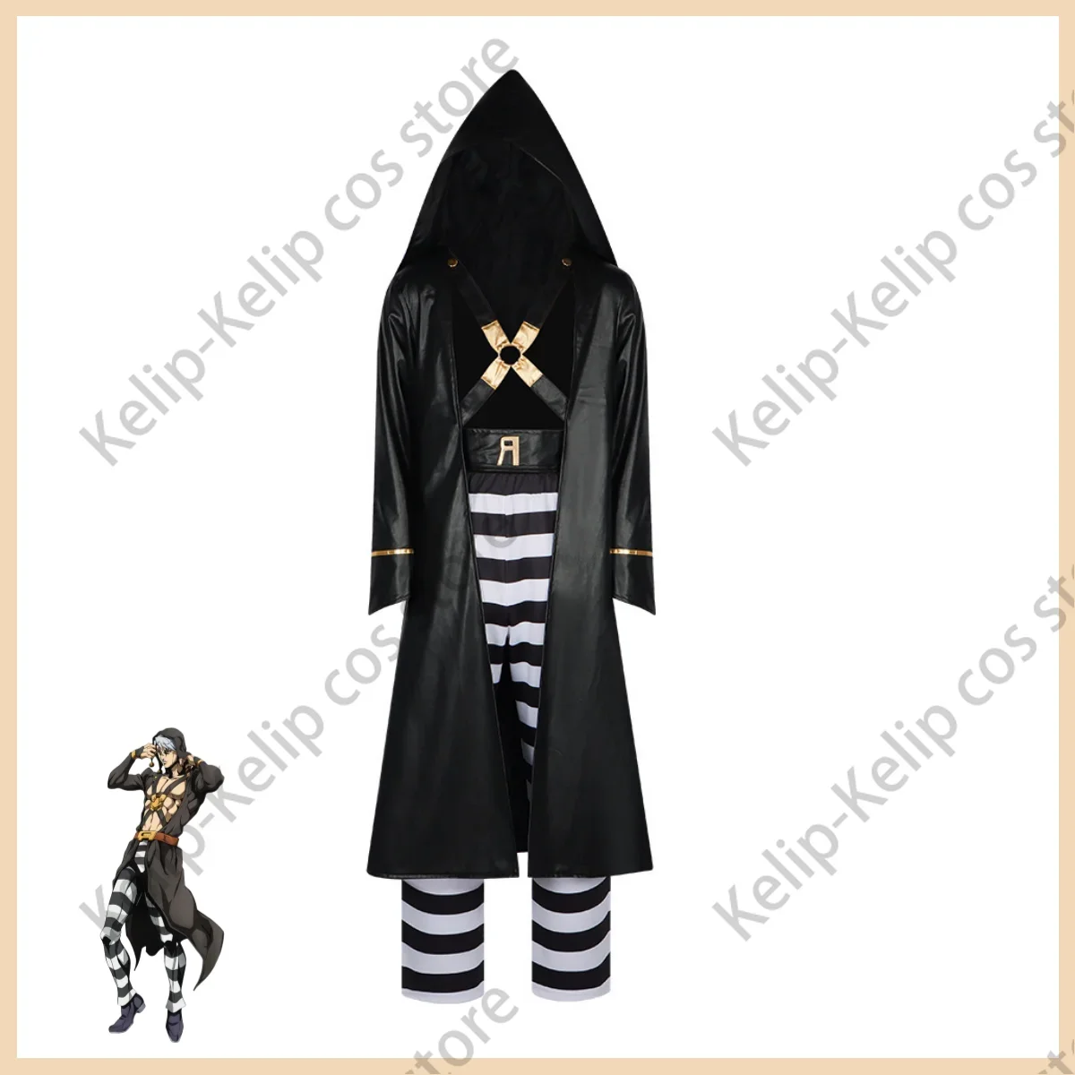 

Anime JOJO's Bizarre Adventure Golden Wind Risotto Nero Cosplay Costume Black PU Coat Uniform Man Halloween Christmas Suit