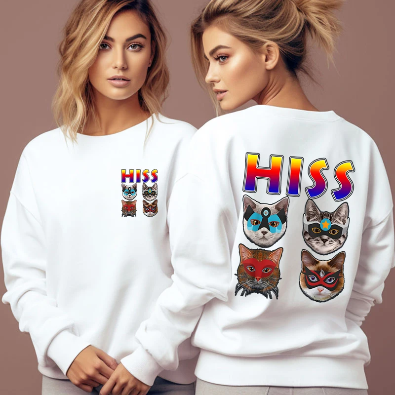 Casual Vintage Women Sweatshirts Funny Cats Rock Pun Essential Hoodies Fleece Warm Pullover Street Crewneck Female Sweatshirt