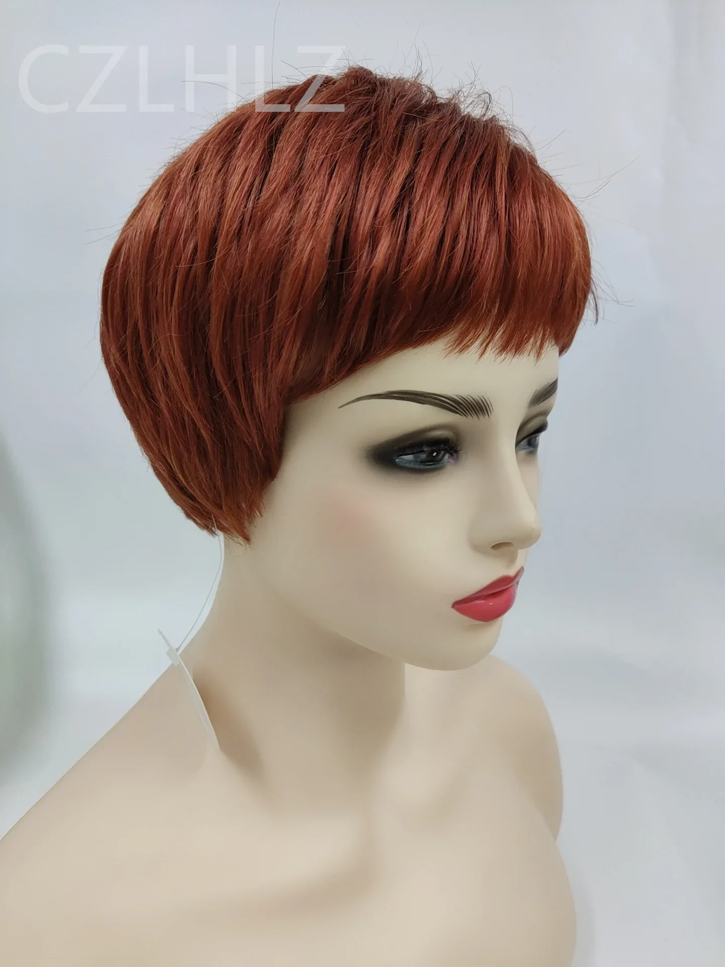 Pelucas de fiesta de moda para mujeres, corte Pixie corto, rojo vino, resistente al calor, cabello Natural sintético con flequillo, cabello diario