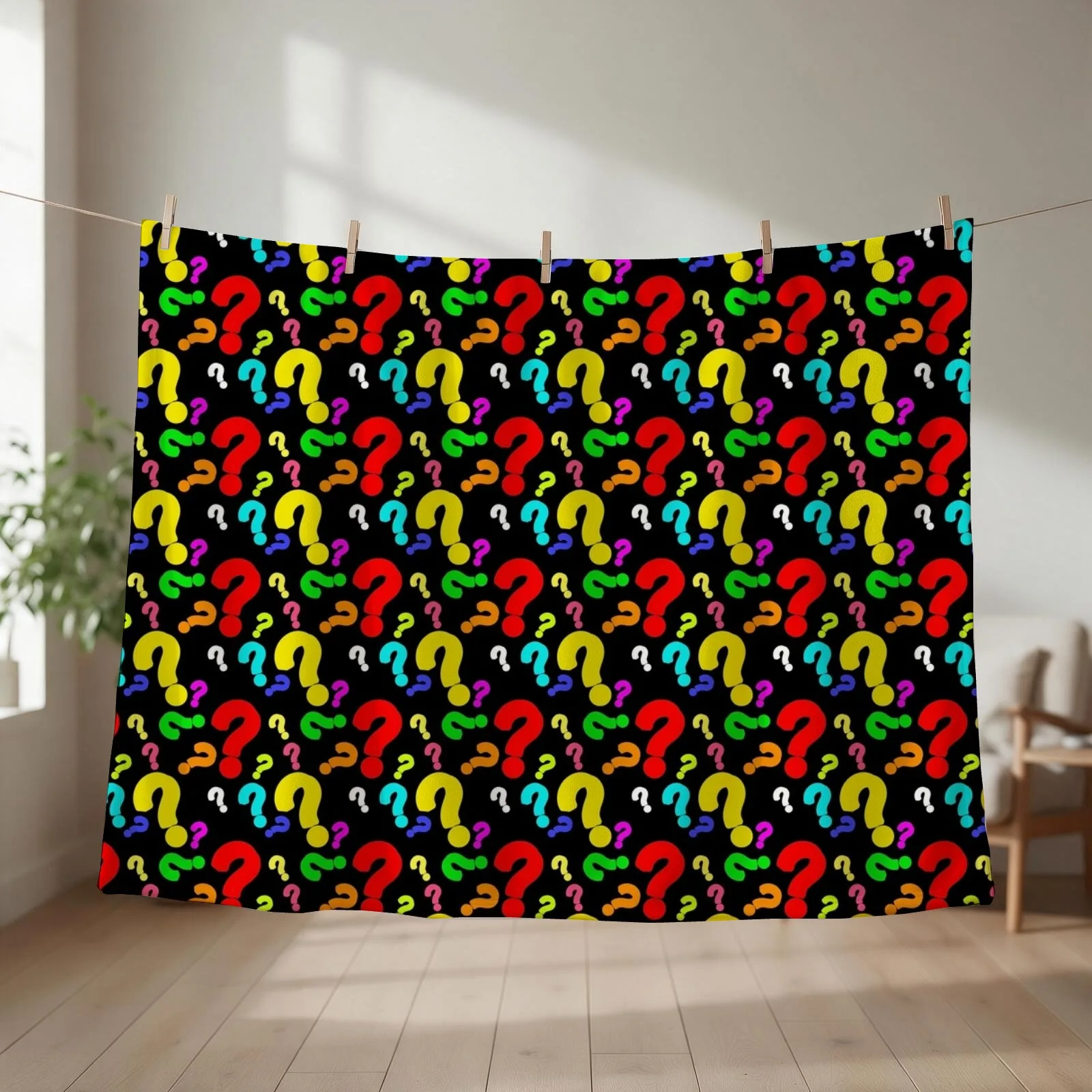 Colorful Question Mark Pattern Design Throw Blanket Camping Soft Big Travel Designers Blankets