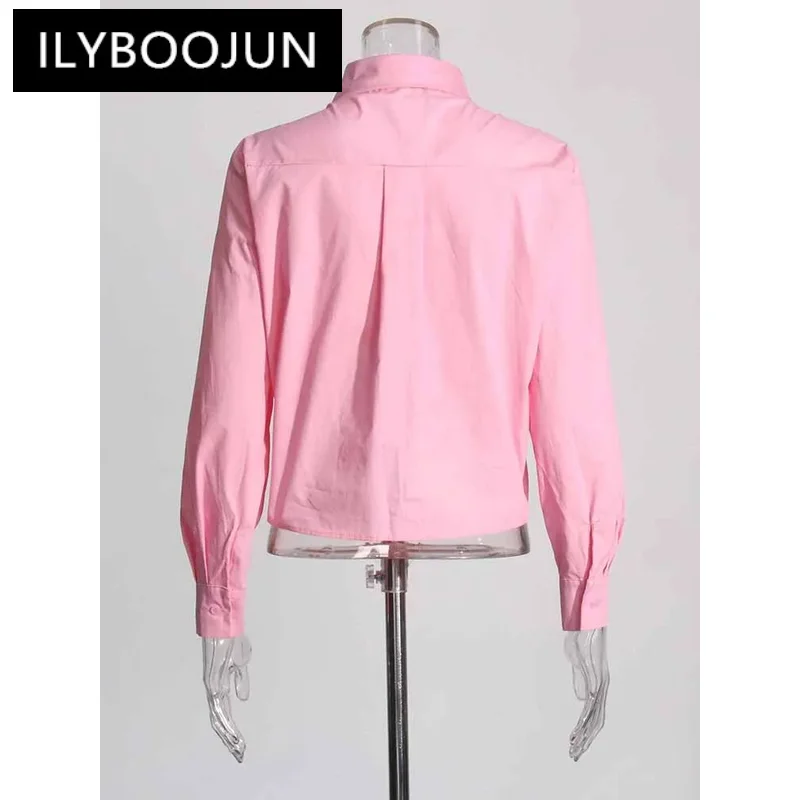 ILYBOOJUN Patchwork Bowknot Casual Shirts For Women Lapel Long Sleeve Spliced Single Breasted Blouse Female Fashion Clothes