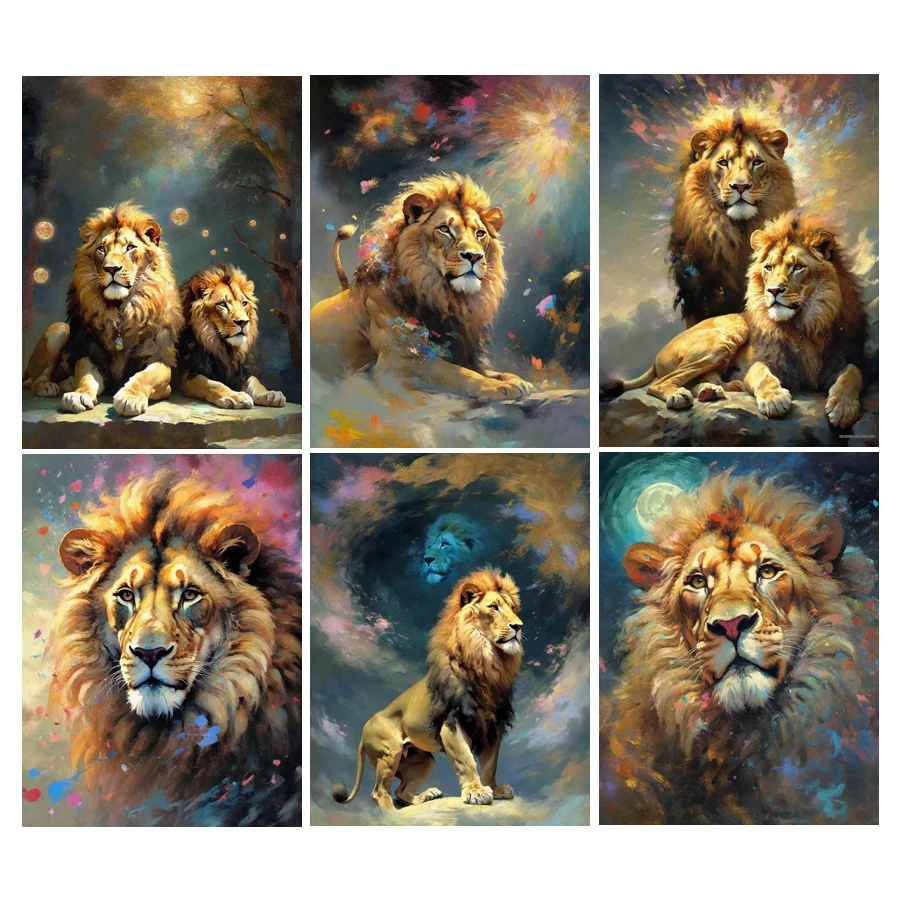 Diy Full Diamond Painting Kits New Collection 2024 Wild Animal Lion King Rhinestone Embroidery Picture Mosaic Art Wall Decor