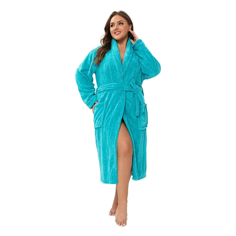 Women's Enlarged  Thickened European Flower Bathrobes Strong Water Absorption Loungewear Straps Long Sleeves Wrapping Nightgowns