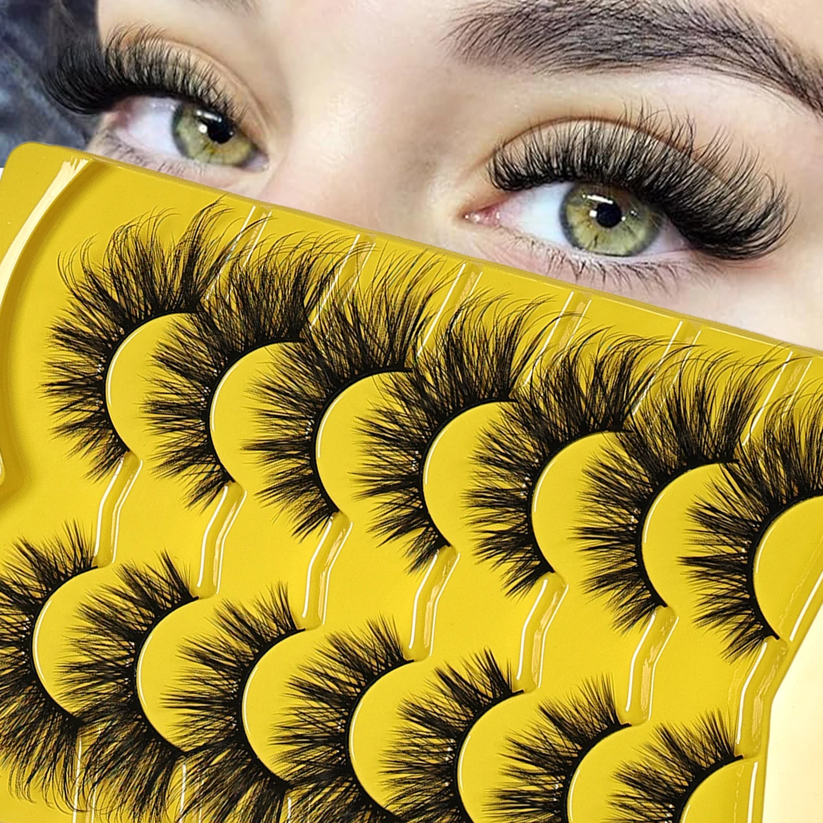 7 Pairs 3D Cat Eye False Eyelashes Fluffy Wispy Manga Lashes Soft Cross Reusable Eyelash Extension Makeup For Daily Party