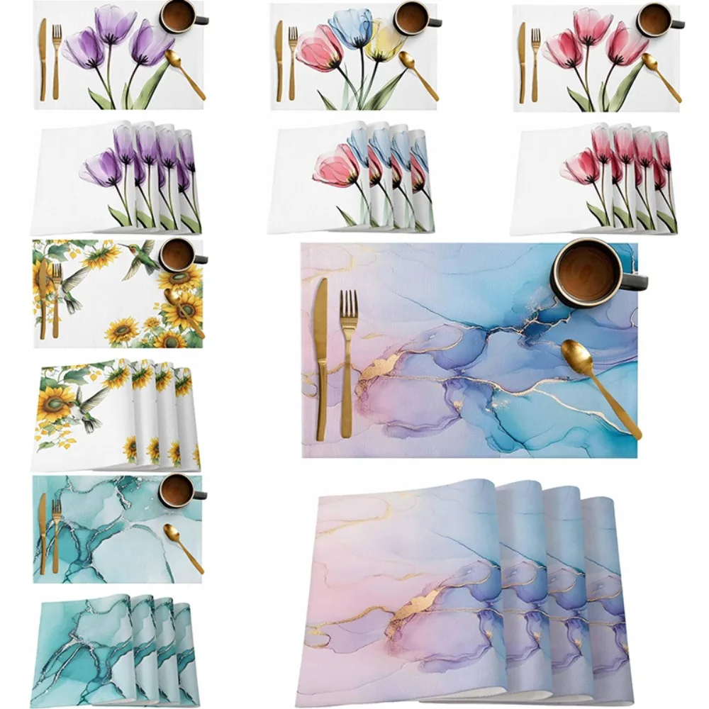 Perspective Style Tulip Placemats Floral Pattern Printed Linen Table Mat Multi-Season Adaptable Party Dining Table Decorations