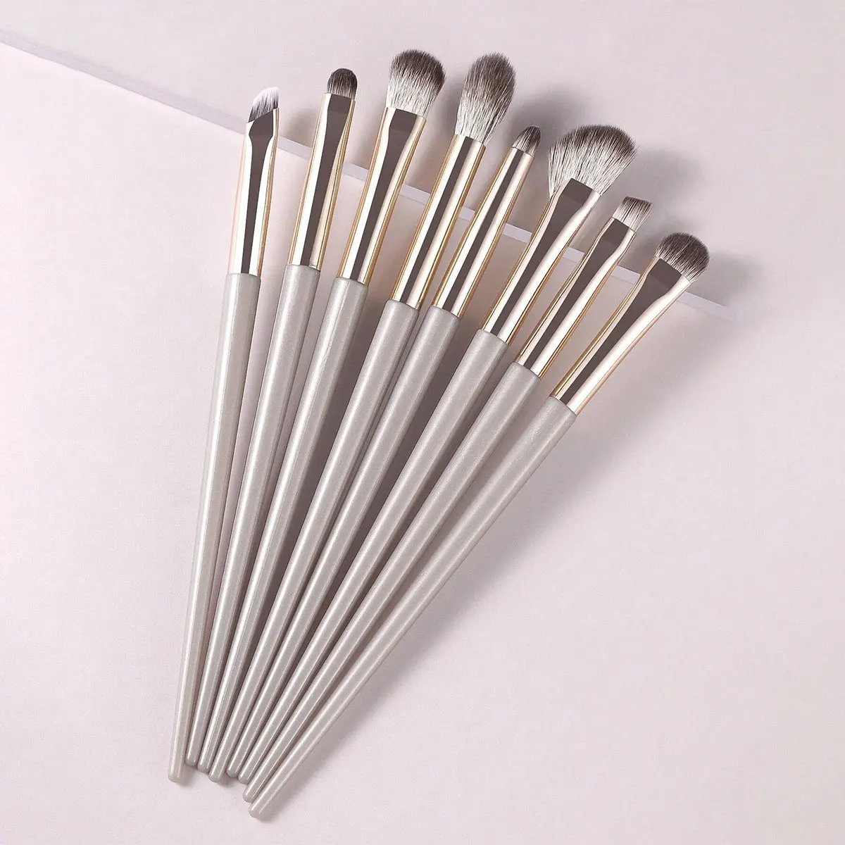 Champagne Silver Portable Eye Makeup Brush Set, 8pcs/Pack