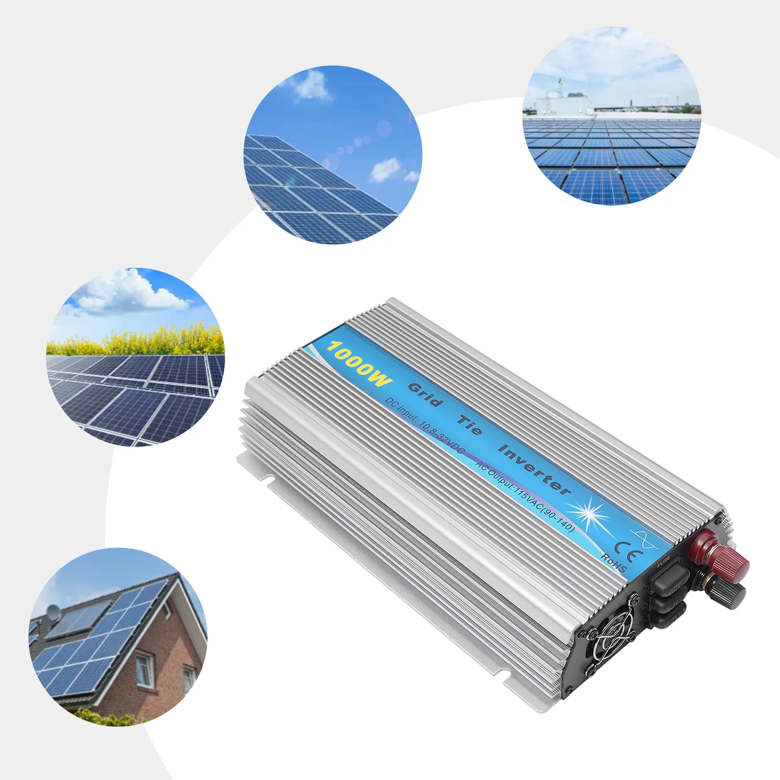 1000W Grid Tie Inverter MPPT Pure Sine Wave DC10.8-32V Solar Input AC90-140V Output for 18V Solar Panel