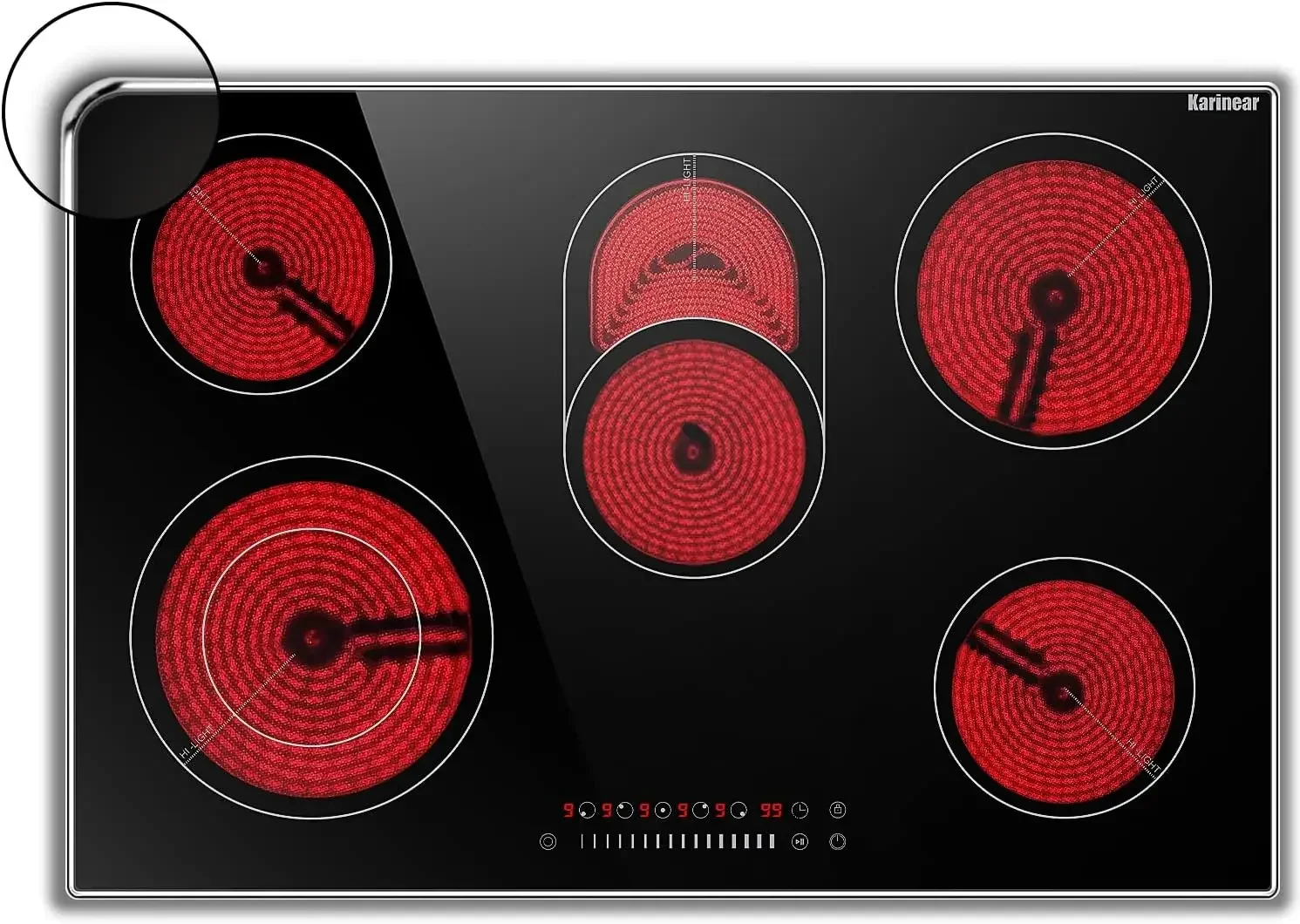 Karinear Electric Cooktop 30 Inch, 8400w 5 Burners Electric Stove Top, Countertop & Built-in Ceramic Cooktop with Glass