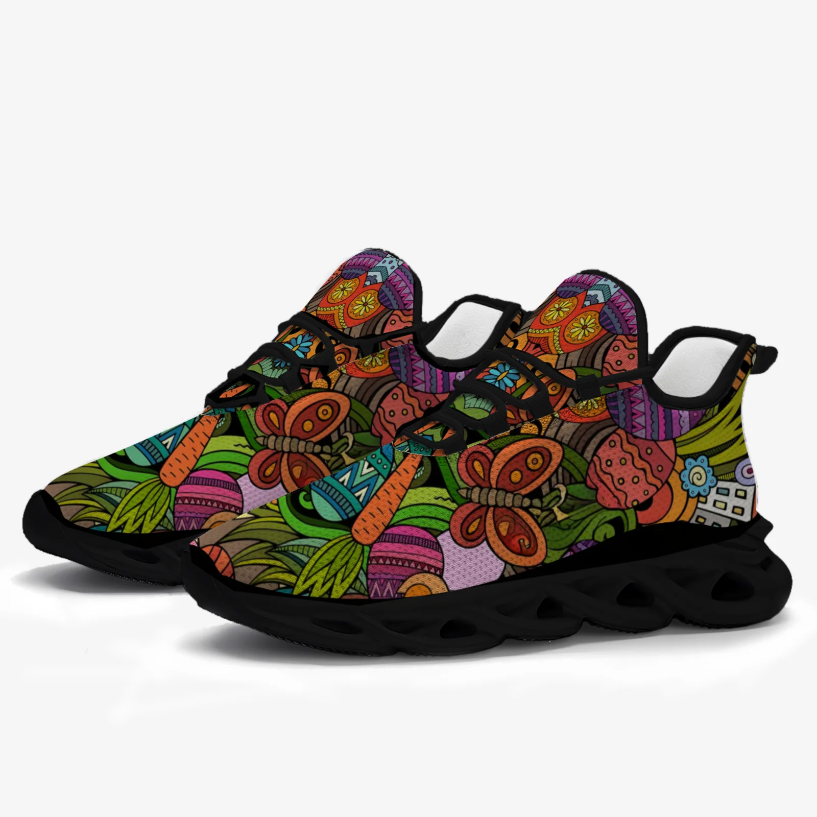 

Customized Bohemian floral print fashion casual sneakers for men's and women's , mesh lightweight sports shoes