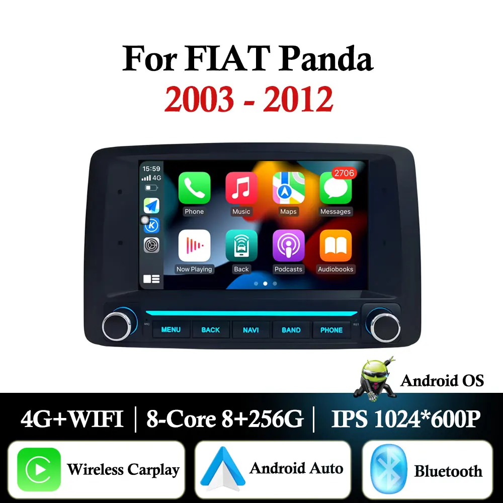 7inch Android 16 For FIAT Panda 2003 2004 2005 2006 2007 - 2012 Car Radio Multimedia Player GPS Navi BT Wireless Carplay