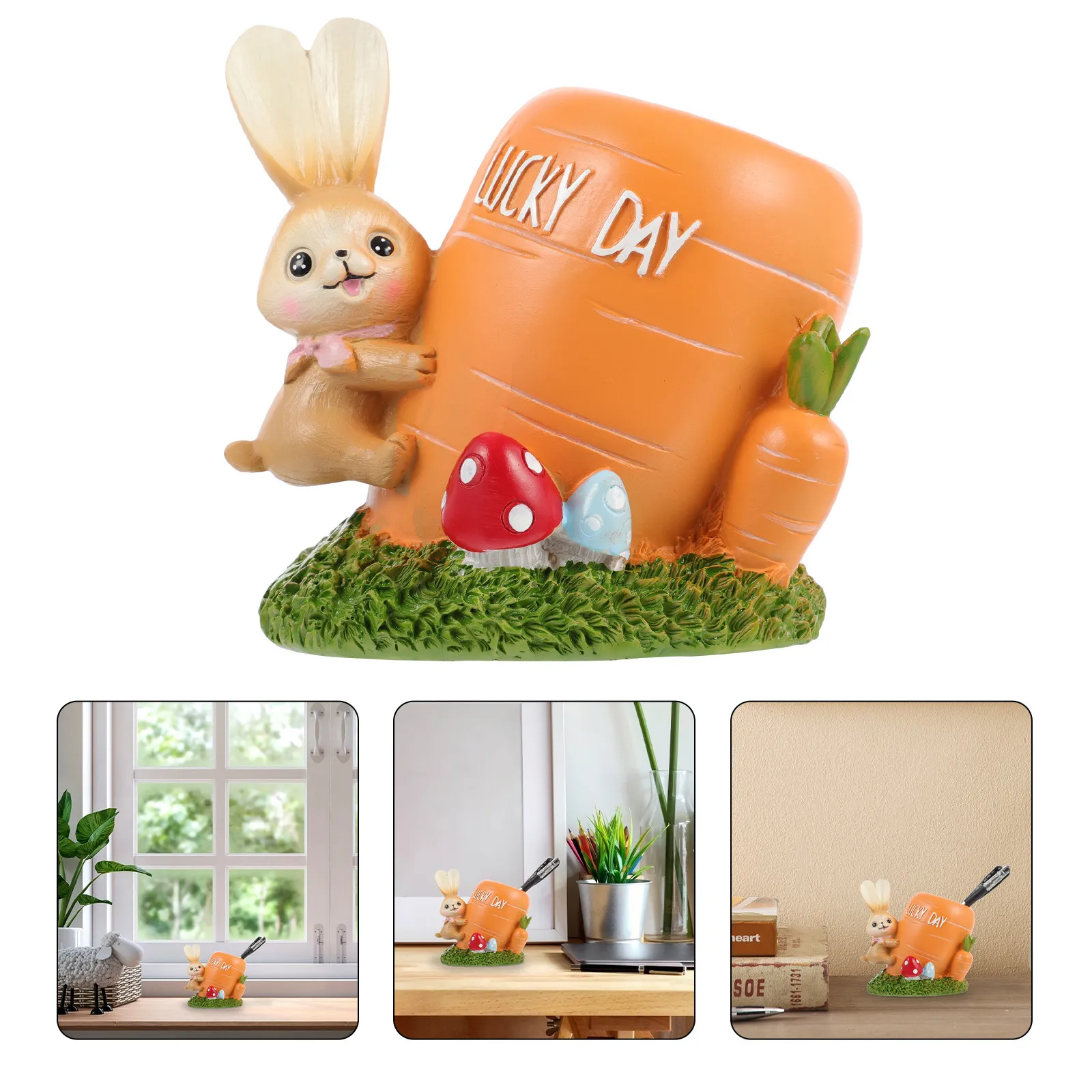 Resin Rabbit Pen Holder Stump Desktop Storage Box Pencil Organizer Pen Container Office Home Supplies Storage Box