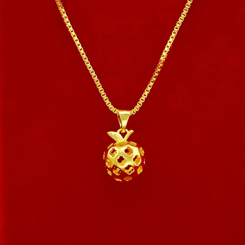 9999 Real Gold 24K Japanese Korean Fashion Women's Hollow Apple Collarbone Necklace European and American Christmas Peace Fruit