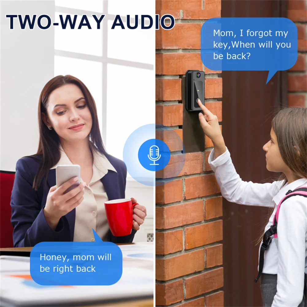 Sonnette vidéo intelligente sans fil avec caméra de stockage en nuage, audio bidirectionnel, vision nocturne HD, Wi-Fi 2.4GHz, tendance e