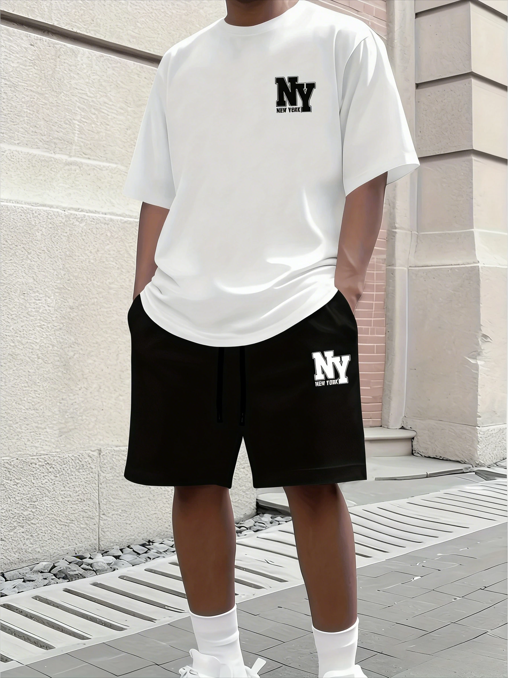 

2026 New Men's Summer 2 Piece Set, Short Sleeve Crew Neck T-Shirt & Elastic Waist Pocket Shorts, Suitable for Daily Casual Wear