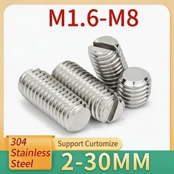 10Pcs M1.6 M2 M2.5 M3-M6 M8 304 Stainless Steel Slotted Head Set Screw With Flat Point Grub Screw Headless Support Customize