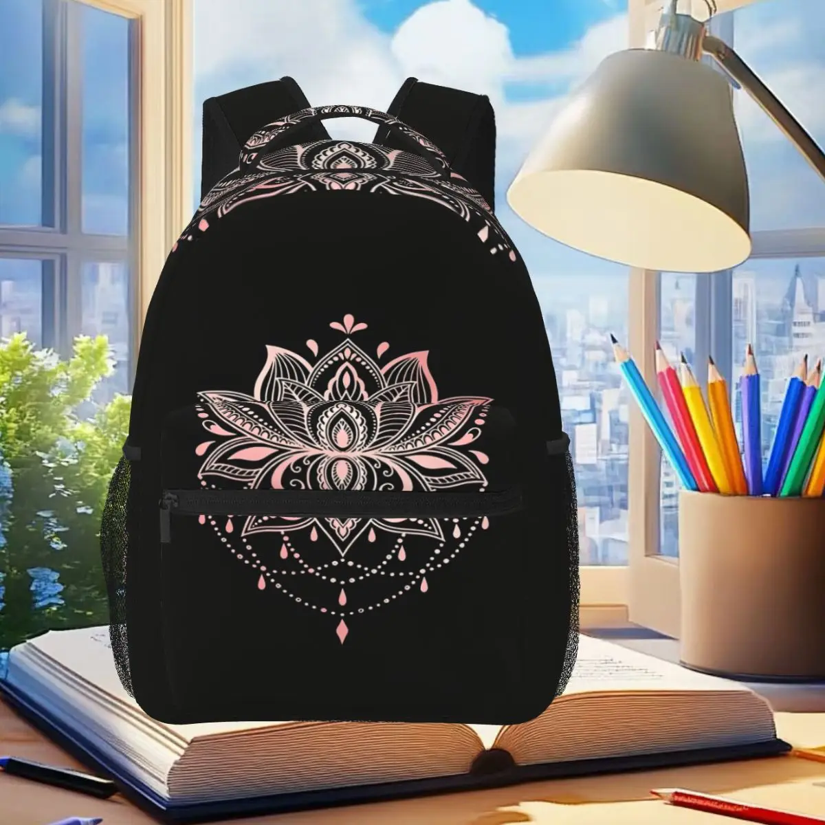 Mandala Lotus Graphic Boho Floral Print Backpack Student Boys Girls BookBag Children School Bag Shoulder Bags for Men Women