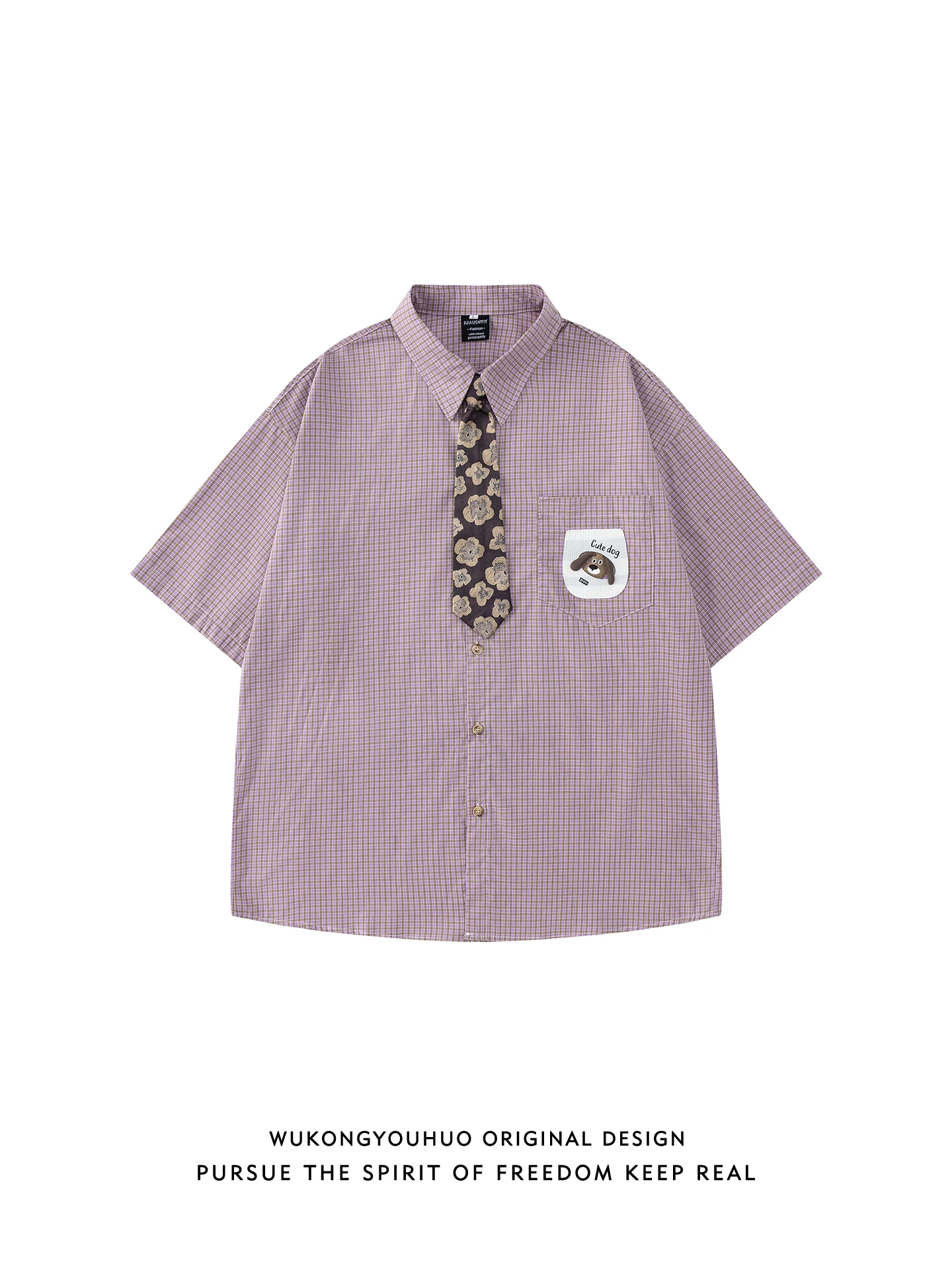 Summer Plaid Tie Design ort Sve Casual irt ex Trendy Brand Couple's College Sle Loose Fit Youthful Wear