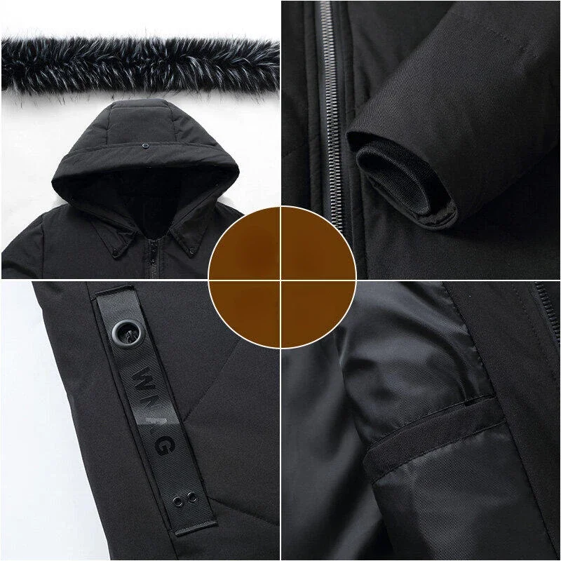 Autumn Winter Men's Down Jacket Casual Fashion Business British Trench Coat Warm Fleece Trend Versatile Male Hooded Top Clothes