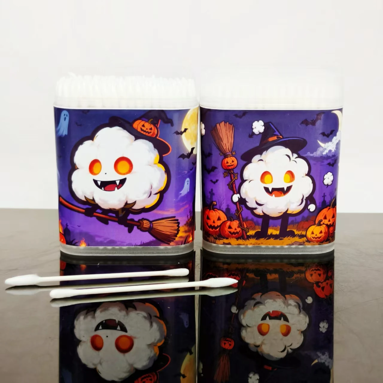 200 шт./400 шт., ватные тампоны с рисунком серии Хэллоуина, белые ватные тампоны с тонкими наконечниками, подарочные ватные тампоны