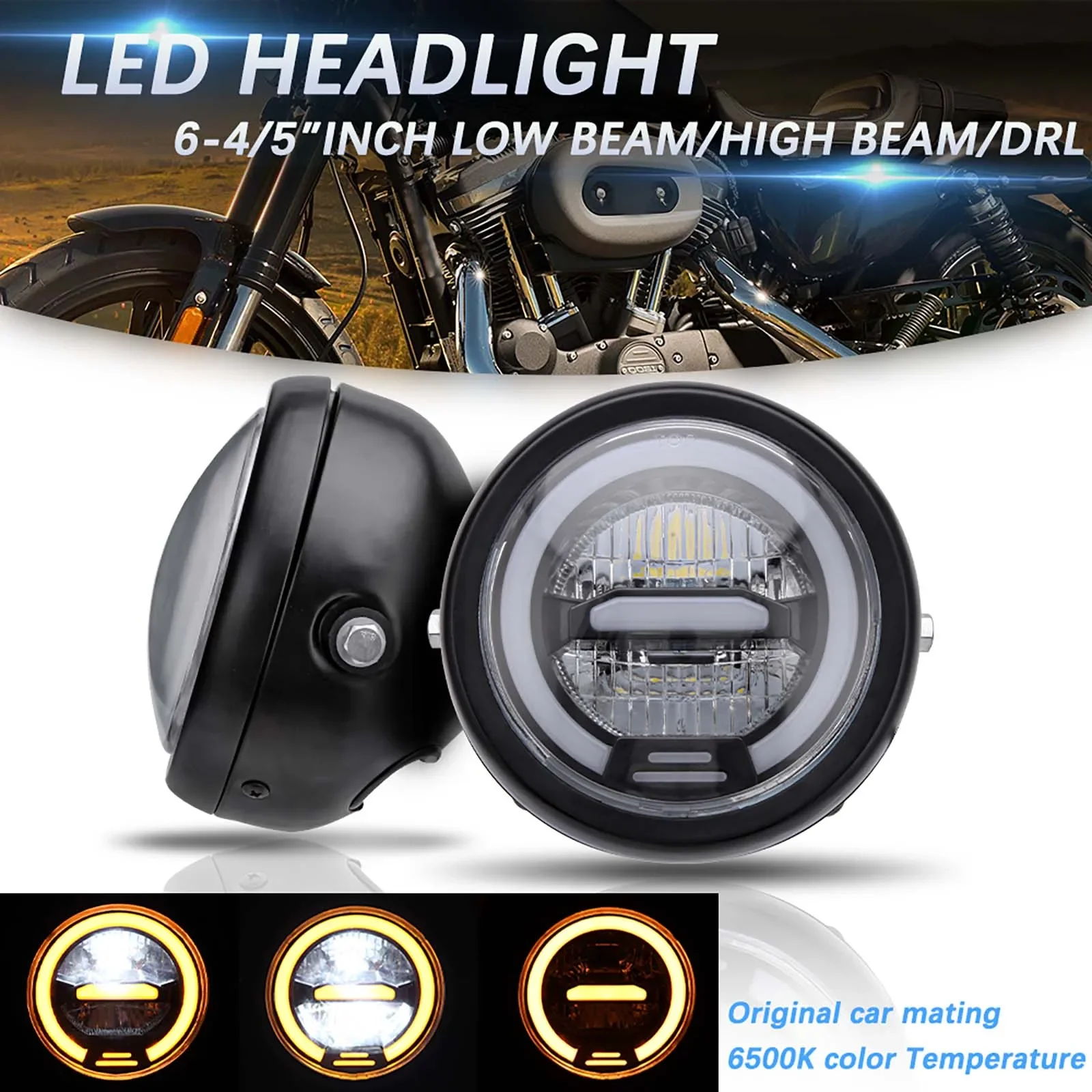 

6.8 inch Motorcycle Led Headlight Universal Round Head Light for Harley Sportster Cafe Racer Bobber Honda Motorbike Accessories