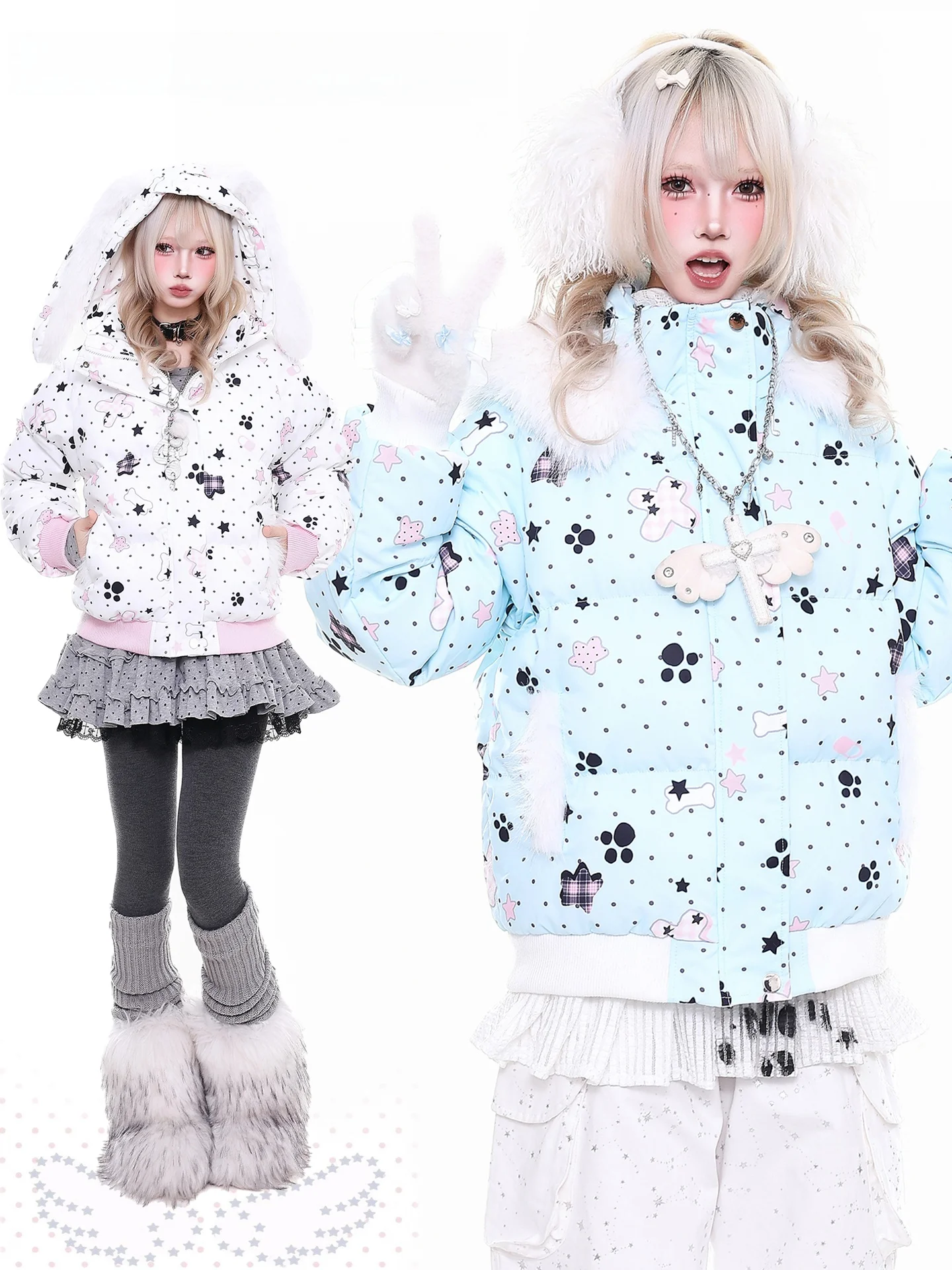 

Утепленная хлопковая куртка с капюшоном и ушками кролика, женское зимнее теплое пальто, оранжевый мармелад, Y2K, повседневная верхняя одежда с мультяшным принтом