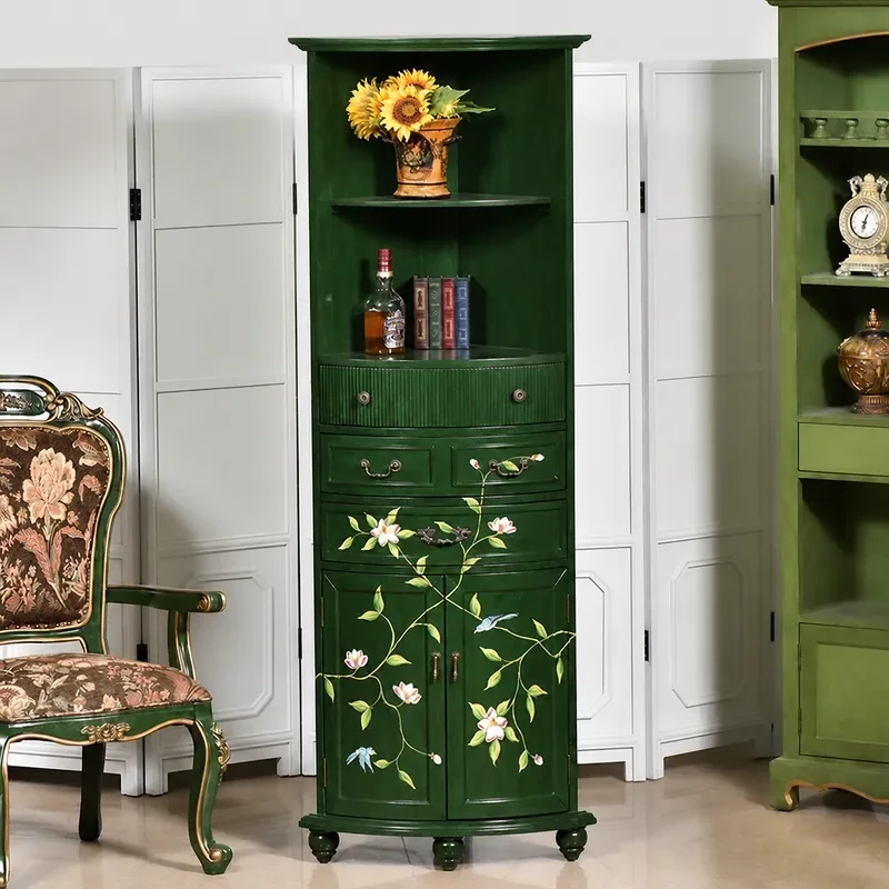 Corner Cabinet Triangle Wine Storage Solid Wood Drawer Multi-layer Vertical Cupboard for Living Room Kitchen Organization