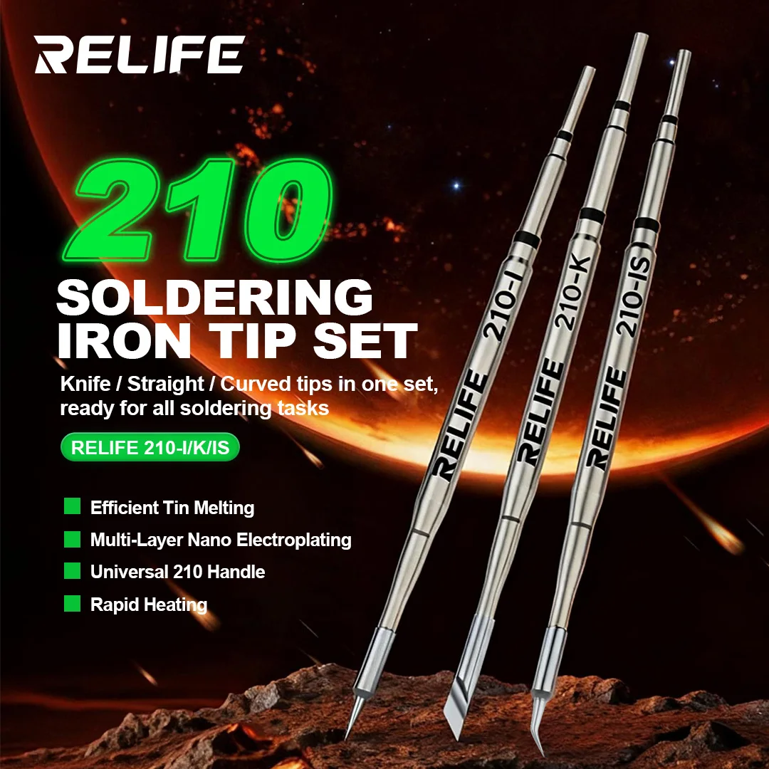 

Набор наконечников для паяльника RELIFE 210 (210-I/K/IS) с многослойным нанопокрытием, различные типы наконечников, инструмент для пайки и сварки