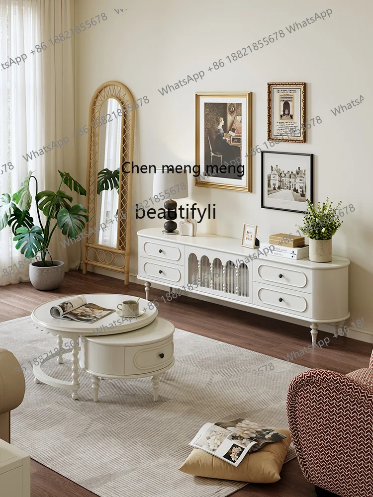 French solid wood coffee table round size combination living room household, white American coffee table small apartment