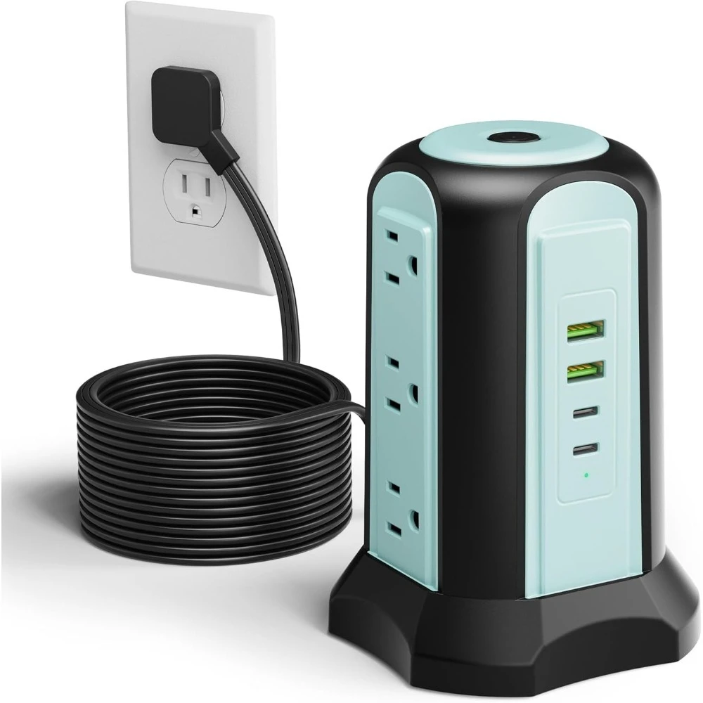 

Удлинитель 15 футов с 9 розетками, 4 USB-портами, 2 USB-портами C, защита от перенапряжения 1080J для домашнего офиса