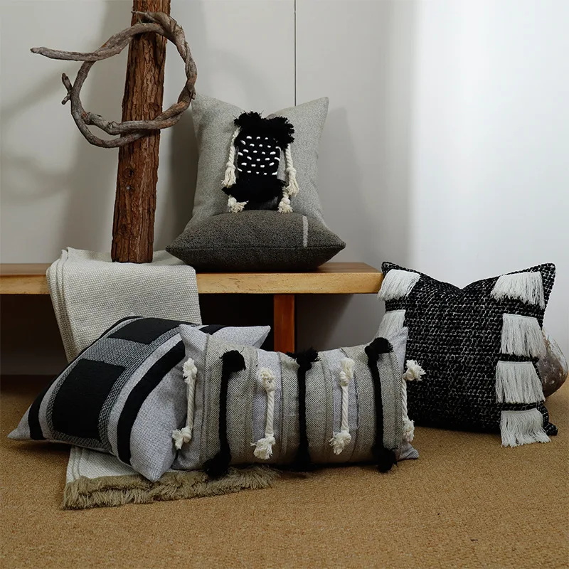 45X45CM Medieval Throw Pillow Cover Tassel Homestay Design Stamping Waist Cushion Cover Decor Home Decorative Pillowcase