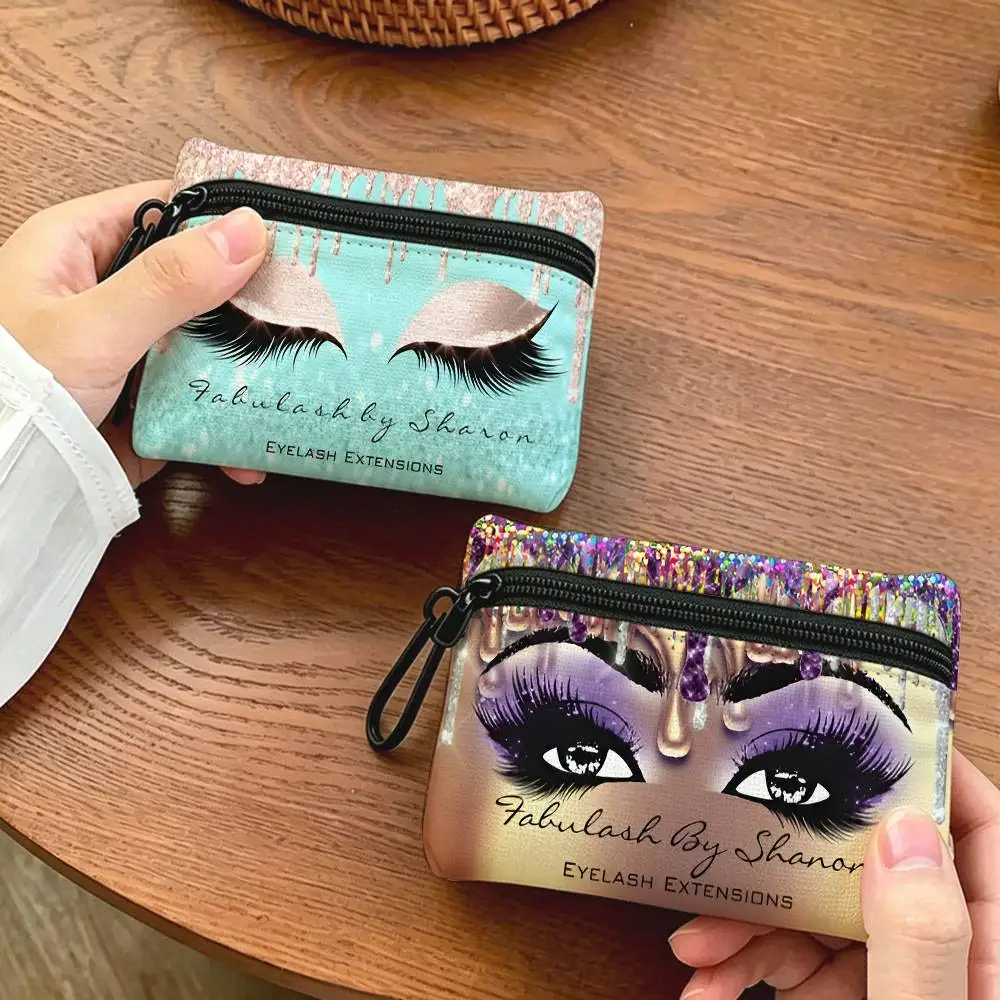 Rose Golden Glitter Eyelash Portable Oxford Cloth Coin Purse Alloy Carabiner Hook Small Zipper Pouch For Backpack Belt Daily