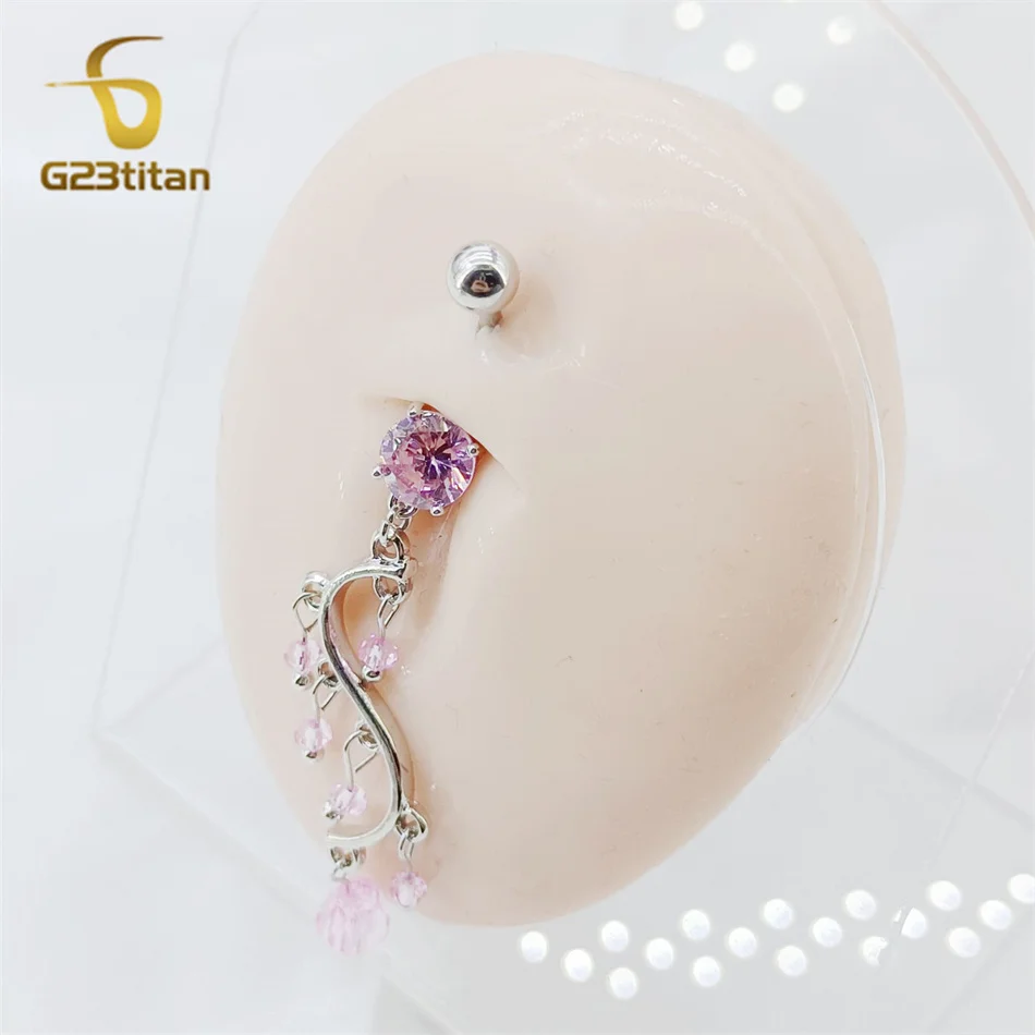 طويل شرابة البطن الدائري الزركون معلقة الطبية G23 التيتانيوم بار المضادة للحساسية 14 جرام السرة ثقب بنين بنات بوهيميا مجوهرات للجسم #4