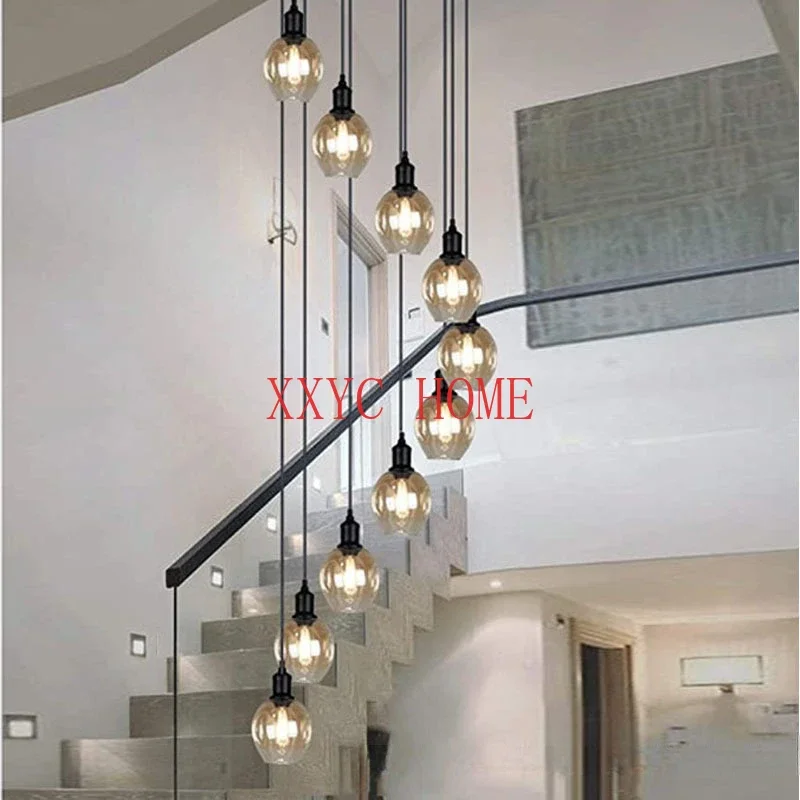 

Stair Chandelier Villa Duplex Staircase Long Chandelier Apartment Rotating Hollow Led Retro Lamp