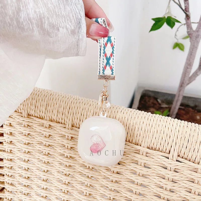 ใหม่น่ารักการ์ตูน Love Heart รูปแบบหูฟังสำหรับ Samsung Galaxy Buds สด/Buds Pro/Buds2ชุดหูฟังไข่มุกพวงกุญแจ