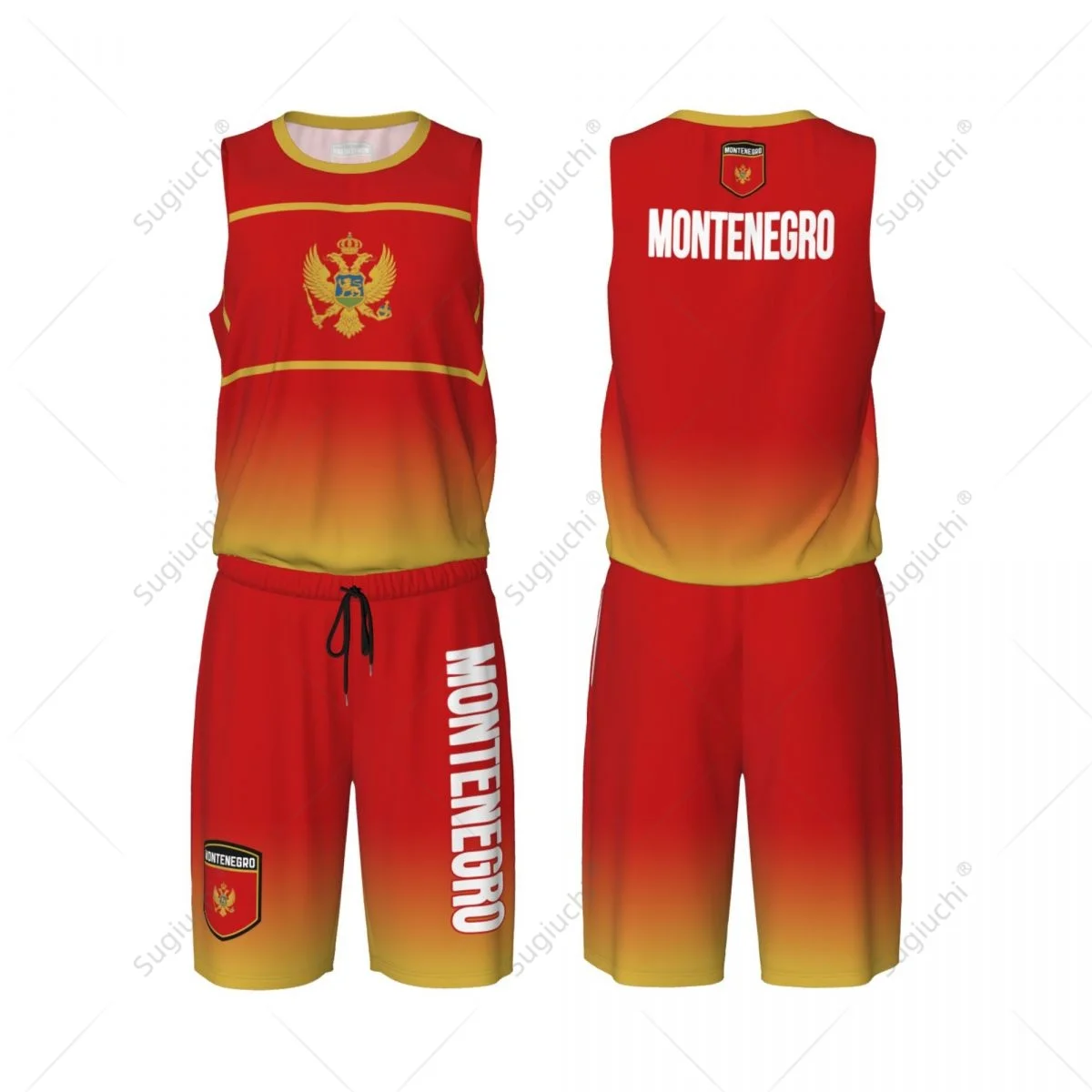 Men Montenegro Flag Basketball Jersey Set Mesh Shirt & Pants Sleeveless Exclusive Team-up Custom Name Nunber Unisex