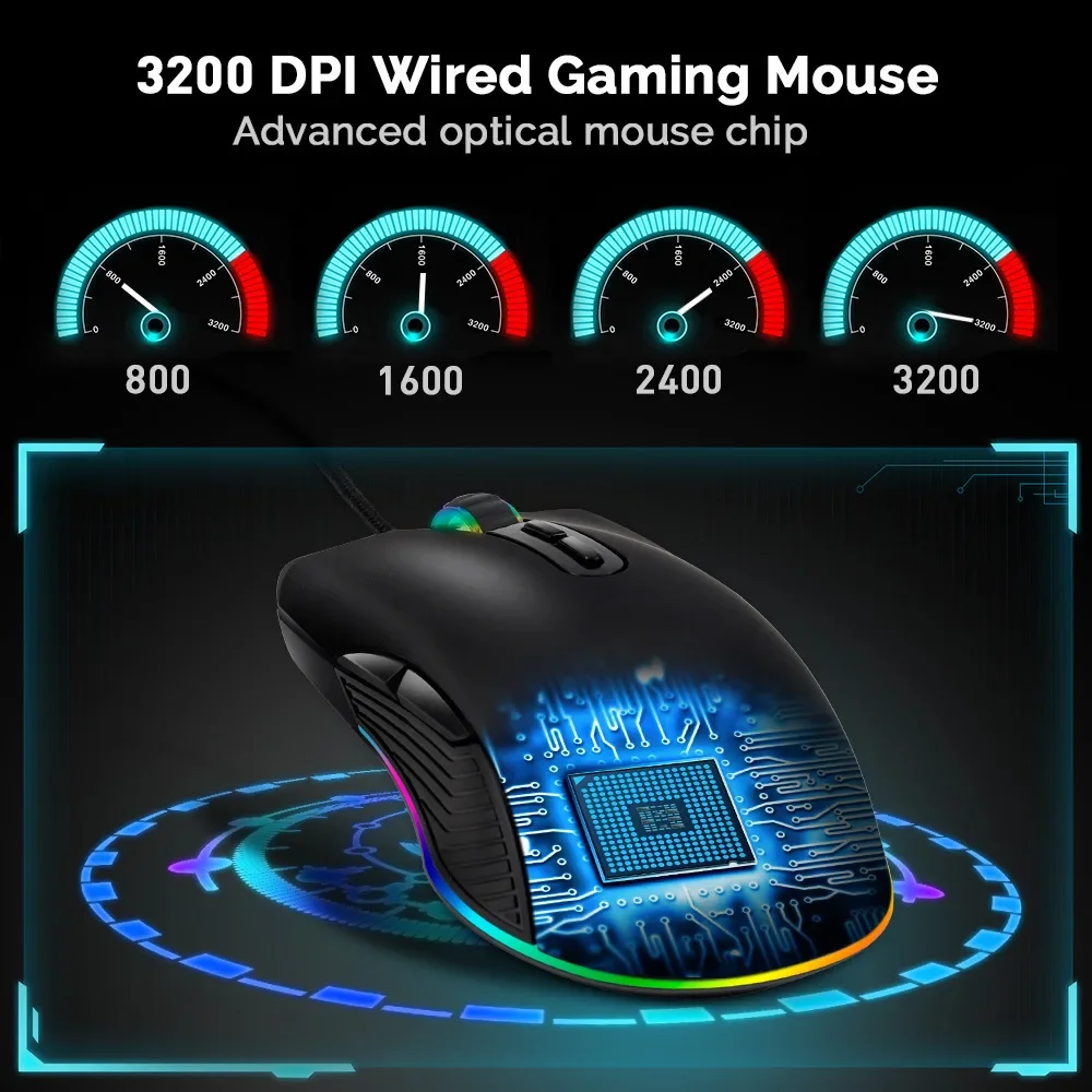 Type-C Hub Wired Mouse Optical Gaming Mouse RGB 4 Backlight Computer Mouse 3200DPI for Apple MacBook Pro Matebook X Any Device